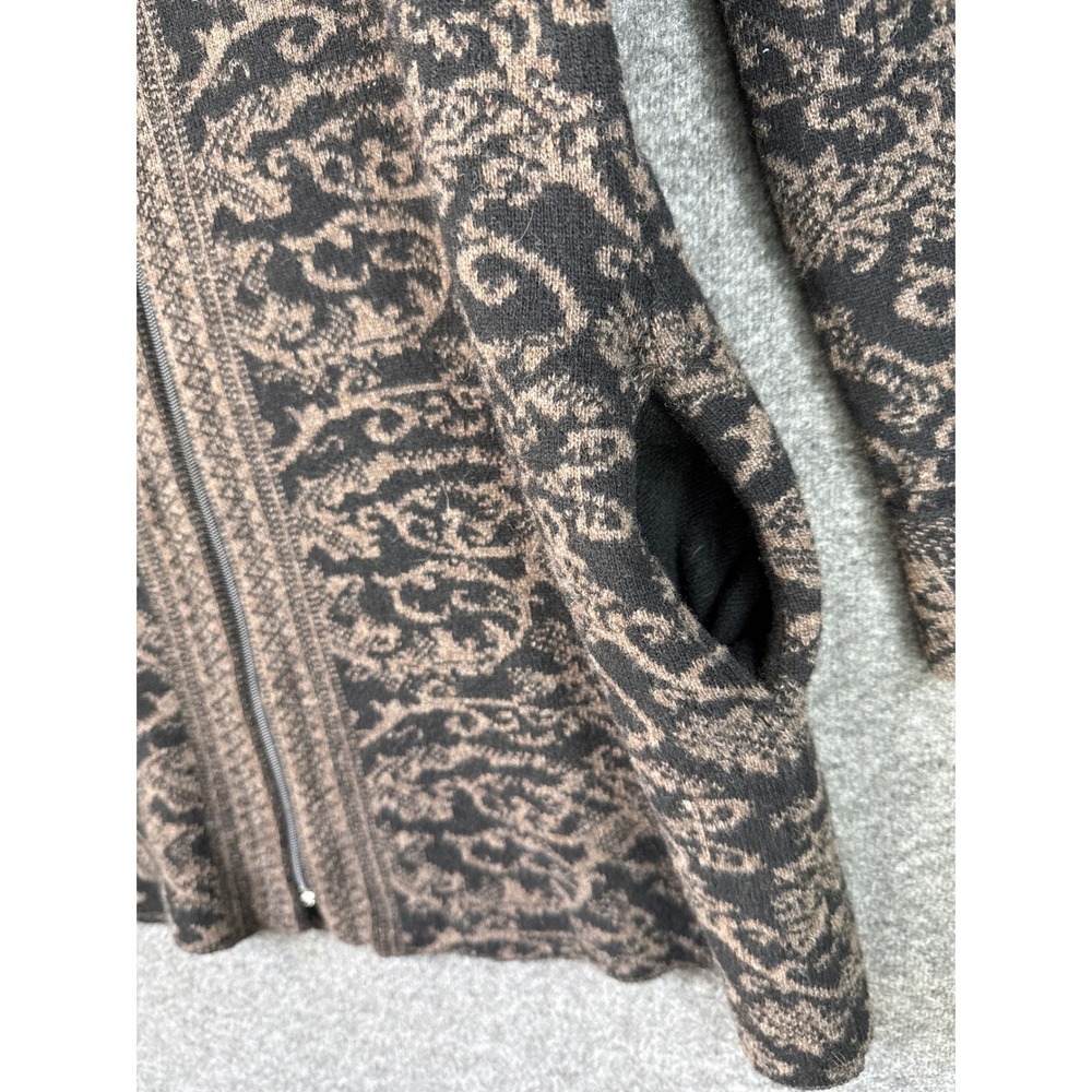 A.IDA Italy Wool Blend Full Zip Damask Cardigan Luxury Sweater Women Size L Aida - Picture 3 of 15